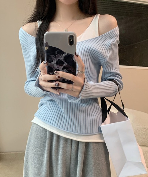 aimoha(アイモハ)の「重ね着風ロング袖カットソー(Tシャツ/カットソー・レディース・ベージュ/ブラック/ブルー・FREE)」の11枚目の写真