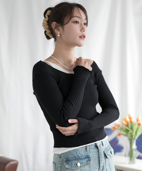 aimoha(アイモハ)の「重ね着風ロング袖カットソー(Tシャツ/カットソー・レディース・ベージュ/ブラック/ブルー・FREE)」の15枚目の写真