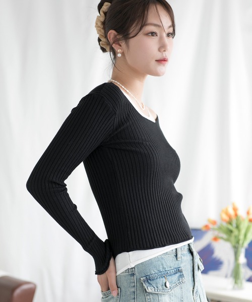 aimoha(アイモハ)の「重ね着風ロング袖カットソー(Tシャツ/カットソー・レディース・ベージュ/ブラック/ブルー・FREE)」の16枚目の写真