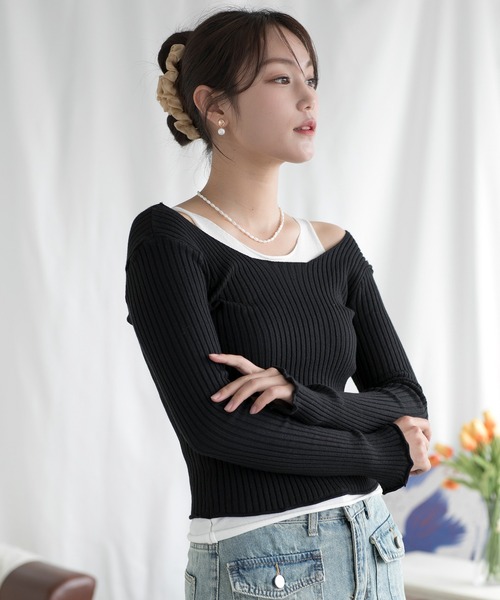 aimoha(アイモハ)の「重ね着風ロング袖カットソー(Tシャツ/カットソー・レディース・ベージュ/ブラック/ブルー・FREE)」の17枚目の写真