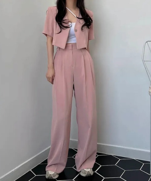 N.s(エヌドットエス)の「ノーカラーショートジャケット+タックワイドパンツセットアップ(セットアップ・レディース・ブラック/ベージュ/パープル/ピンク/グリーン・S/M)」の19枚目の写真
