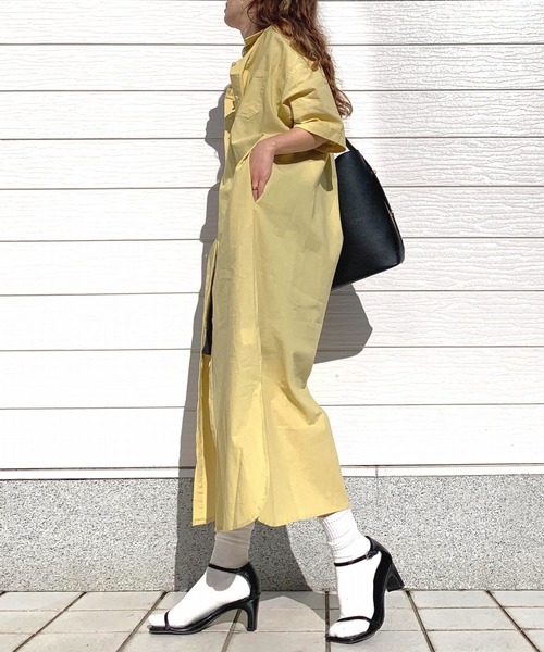 Q（キュー）の「ロングシャツワンピース（シャツワンピース・レディース・マスタード/モカ/チャコールグレー・MEDIUM）」の8枚目の写真