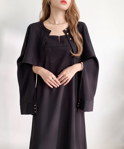 【セール】袖スリットトップス＋キャミワンピースセットアップ（セットアップ）｜emi+（エミプラス） 5,392円