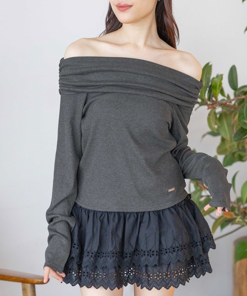 3.3 Field Trip （3.3フィールドトリップ）の「3.3 Field Trip／オフショル長袖T 2117328（Tシャツ/カットソー・レディース・ホワイト/チャコール・FREE）」の2枚目の写真