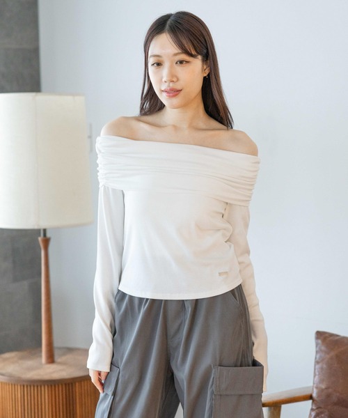 3.3 Field Trip （3.3フィールドトリップ）の「3.3 Field Trip／オフショル長袖T 2117328（Tシャツ/カットソー・レディース・ホワイト/チャコール・FREE）」の11枚目の写真