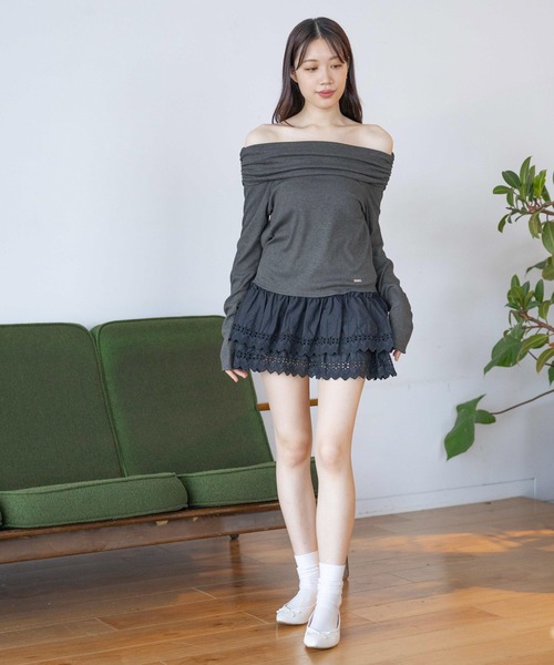 3.3 Field Trip （3.3フィールドトリップ）の「3.3 Field Trip／オフショル長袖T 2117328（Tシャツ/カットソー・レディース・ホワイト/チャコール・FREE）」の4枚目の写真