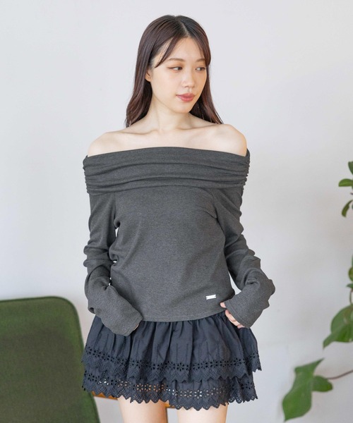 3.3 Field Trip （3.3フィールドトリップ）の「3.3 Field Trip／オフショル長袖T 2117328（Tシャツ/カットソー・レディース・ホワイト/チャコール・FREE）」の6枚目の写真