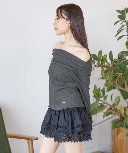 3.3 Field Trip （3.3フィールドトリップ）の「3.3 Field Trip／オフショル長袖T 2117328（Tシャツ/カットソー・レディース・ホワイト/チャコール・FREE）」の7枚目の写真