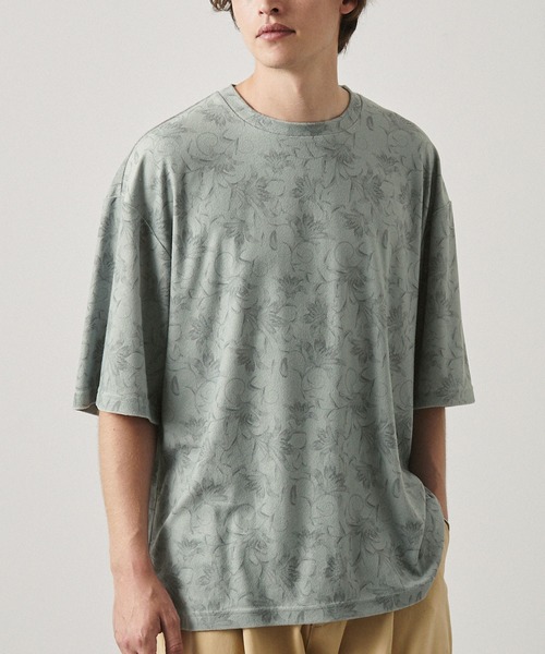 EMMA CLOTHES(エマクローズ)の「サマーパイルオールオーバーパターンルーズ半袖Tシャツ/アブストラクト/フラワー EMMA CLOTHES 2024SS(Tシャツ/カットソー・メンズ・グレー系/ブラック系/ブラック/グレー・L/M)」の3枚目の写真