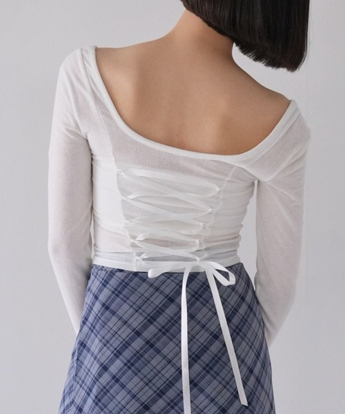 【ZOZO限定】Uネック レースアップ リボン トップス カットソー（Tシャツ/カットソー）｜Uenui（ウニュイ）