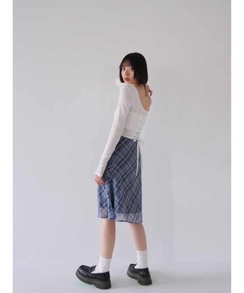 ZOZO限定】Uネック レースアップ リボン トップス カットソー（T