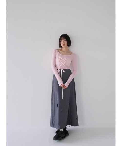 tシャツ 「ZOZO限定」Uネック レースアップ リボン トップス カットソー レディース ZOZO限定】Uネック レースアップ リボン トップス カットソー（T