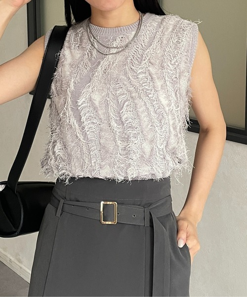 Thevon(ゼボン)の「フリンジノースリニット(ニット/セーター・レディース・ブラック/アイボリー/オレンジ/グレー/ブラウン/グリーン・FREE)」の4枚目の写真