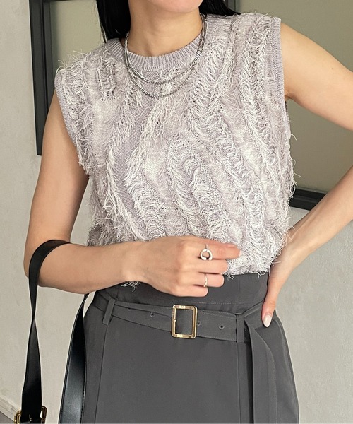 Thevon(ゼボン)の「フリンジノースリニット(ニット/セーター・レディース・ブラック/アイボリー/オレンジ/グレー/ブラウン/グリーン・FREE)」の11枚目の写真