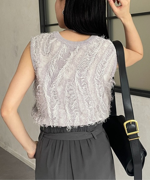 Thevon(ゼボン)の「フリンジノースリニット(ニット/セーター・レディース・ブラック/アイボリー/オレンジ/グレー/ブラウン/グリーン・FREE)」の13枚目の写真