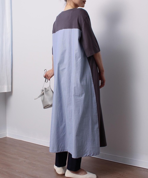 MB mint breeze（エムビーミントブリーズ）の「【LL～6L 大きいサイズ】【WEB/一部店舗限定】異素材切替えAラインワンピース（ワンピース・レディース・カーキ/グレー/ネイビー・LL/3L/4L/5L/6L）」の6枚目の写真