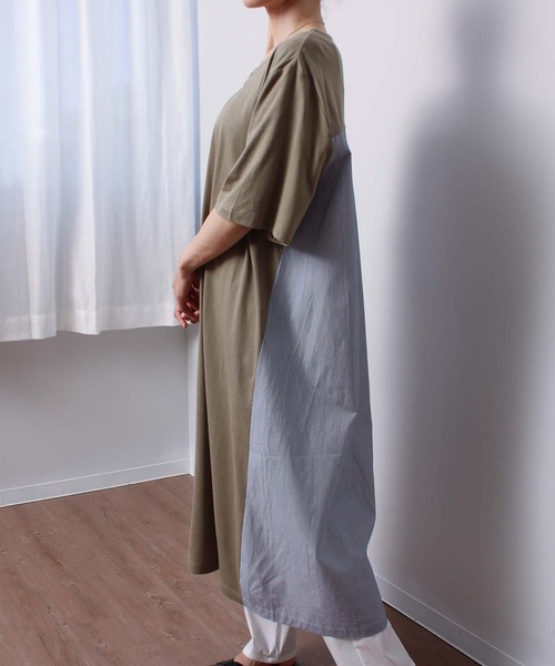 MB mint breeze（エムビーミントブリーズ）の「【LL～6L 大きいサイズ】【WEB/一部店舗限定】異素材切替えAラインワンピース（ワンピース・レディース・カーキ/グレー/ネイビー・LL/3L/4L/5L/6L）」の10枚目の写真