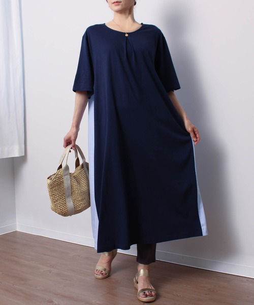 MB mint breeze（エムビーミントブリーズ）の「【LL～6L 大きいサイズ】【WEB/一部店舗限定】異素材切替えAラインワンピース（ワンピース・レディース・カーキ/グレー/ネイビー・LL/3L/4L/5L/6L）」の11枚目の写真