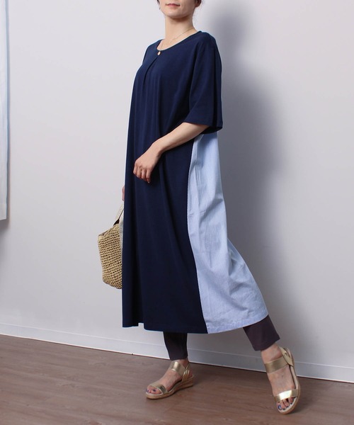 MB mint breeze（エムビーミントブリーズ）の「【LL～6L 大きいサイズ】【WEB/一部店舗限定】異素材切替えAラインワンピース（ワンピース・レディース・カーキ/グレー/ネイビー・LL/3L/4L/5L/6L）」の12枚目の写真