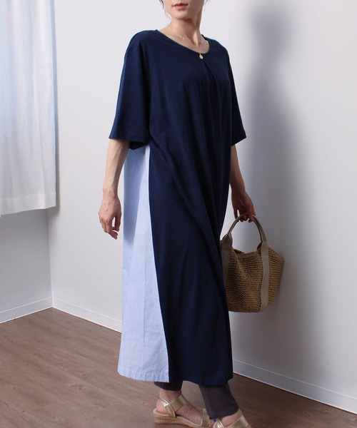 MB mint breeze（エムビーミントブリーズ）の「【LL～6L 大きいサイズ】【WEB/一部店舗限定】異素材切替えAラインワンピース（ワンピース・レディース・カーキ/グレー/ネイビー・LL/3L/4L/5L/6L）」の13枚目の写真