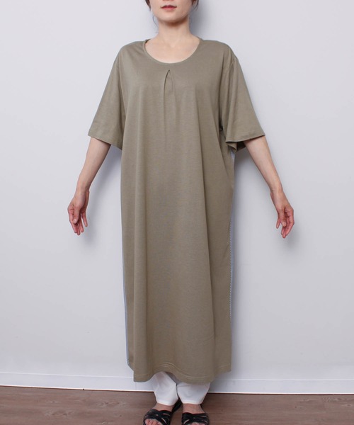 MB mint breeze（エムビーミントブリーズ）の「【LL～6L 大きいサイズ】【WEB/一部店舗限定】異素材切替えAラインワンピース（ワンピース・レディース・カーキ/グレー/ネイビー・LL/3L/4L/5L/6L）」の14枚目の写真