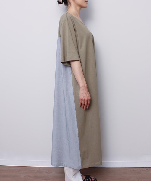 MB mint breeze（エムビーミントブリーズ）の「【LL～6L 大きいサイズ】【WEB/一部店舗限定】異素材切替えAラインワンピース（ワンピース・レディース・カーキ/グレー/ネイビー・LL/3L/4L/5L/6L）」の16枚目の写真