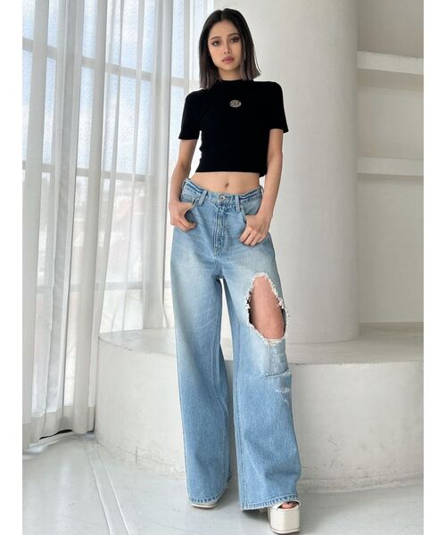セール】ハイウエストRIPPERSワイドパンツ（デニムパンツ