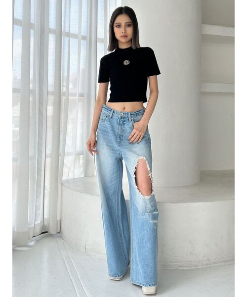 GYDA（ジェイダ）の「ハイウエストRIPPERSワイドパンツ（デニムパンツ・レディース・ライトブルー/オフホワイト/ピンク・MEDIUM/SMALL）」の19枚目の写真