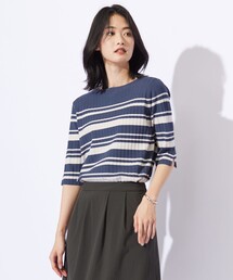 【洗える】レーヨンエリートストレッチ ボーダー ニット