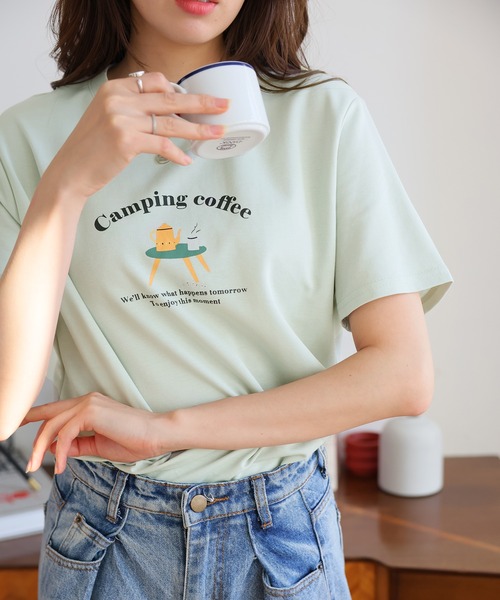 Girly Doll(ガーリードール)の「イラストロゴプリントTシャツ(Tシャツ/カットソー・レディース・グレー/ピンク/グリーン/ベージュ/ホワイト・F)」の11枚目の写真
