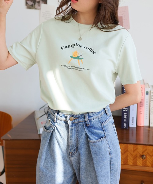 Girly Doll(ガーリードール)の「イラストロゴプリントTシャツ(Tシャツ/カットソー・レディース・グレー/ピンク/グリーン/ベージュ/ホワイト・F)」の14枚目の写真