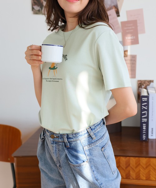 Girly Doll(ガーリードール)の「イラストロゴプリントTシャツ(Tシャツ/カットソー・レディース・グレー/ピンク/グリーン/ベージュ/ホワイト・F)」の15枚目の写真