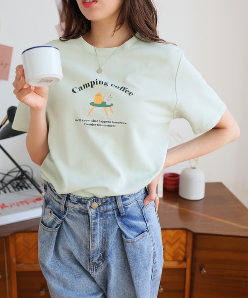 Girly Doll(ガーリードール)の「イラストロゴプリントTシャツ(Tシャツ/カットソー・レディース・グレー/ピンク/グリーン/ベージュ/ホワイト・F)」の16枚目の写真