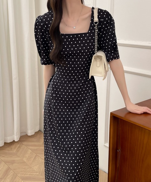 ABITOKYO（アビトーキョー）の「バックリボンドット柄スクエアネックワンピース（ワンピース・レディース・ブラック/ホワイト・L/M/XL）」の15枚目の写真