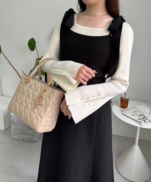 one after another NICE CLAUP（ワンアフターアナザーナイスクラップ）の「ビッグハートキルティングミニトートバッグ（トートバッグ・レディース・ブラック/ベージュ/アイボリー・FREE）」の19枚目の写真