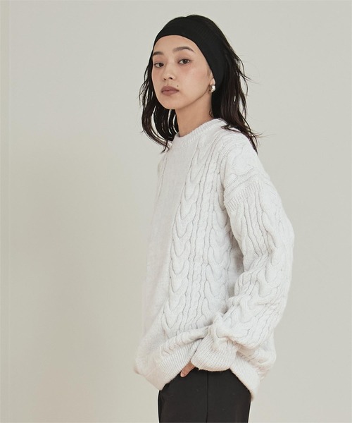 miette(ミエット)の「オーバーサイズケーブル編みニット(ニット/セーター・レディース・ブルー系その他/ホワイト系その他・FREE)」の14枚目の写真