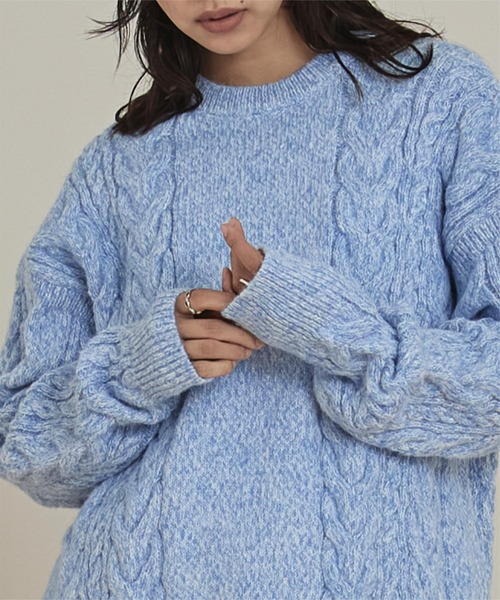 miette(ミエット)の「オーバーサイズケーブル編みニット(ニット/セーター・レディース・ブルー系その他/ホワイト系その他・FREE)」の17枚目の写真