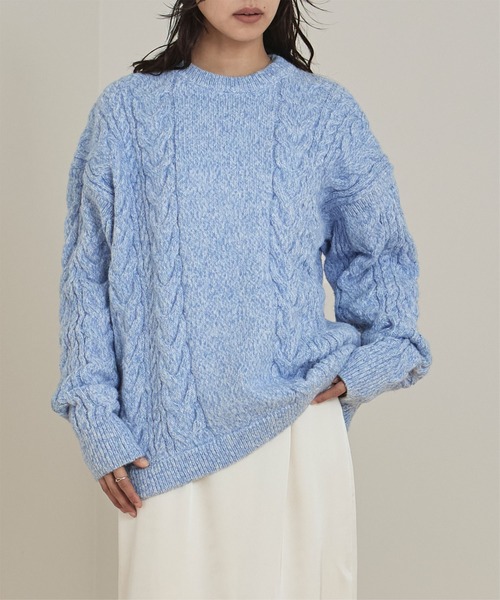 miette(ミエット)の「オーバーサイズケーブル編みニット(ニット/セーター・レディース・ブルー系その他/ホワイト系その他・FREE)」の19枚目の写真