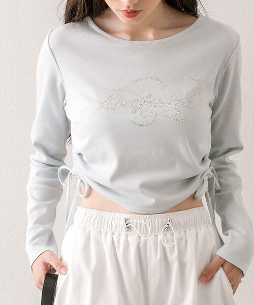 OLIVE des OLIVE(オリーブデオリーブ)の「きらきらドロストTシャツ(Tシャツ/カットソー・レディース・ブラウン/ピンク/ブラック/サックスブルー/オフホワイト・FREE)」の4枚目の写真