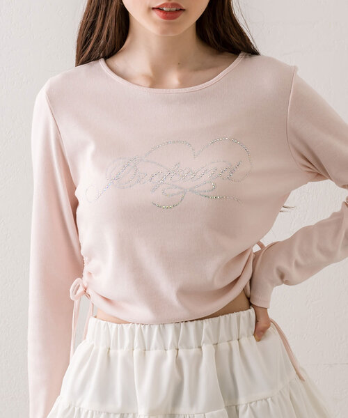 OLIVE des OLIVE(オリーブデオリーブ)の「きらきらドロストTシャツ(Tシャツ/カットソー・レディース・ブラウン/ピンク/ブラック/サックスブルー/オフホワイト・FREE)」の5枚目の写真