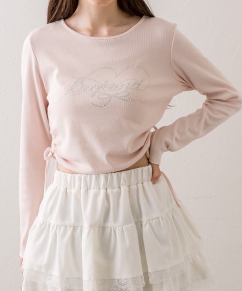 OLIVE des OLIVE(オリーブデオリーブ)の「きらきらドロストTシャツ(Tシャツ/カットソー・レディース・ブラウン/ピンク/ブラック/サックスブルー/オフホワイト・FREE)」の13枚目の写真