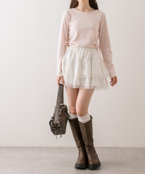 OLIVE des OLIVE(オリーブデオリーブ)の「きらきらドロストTシャツ(Tシャツ/カットソー・レディース・ブラウン/ピンク/ブラック/サックスブルー/オフホワイト・FREE)」の14枚目の写真