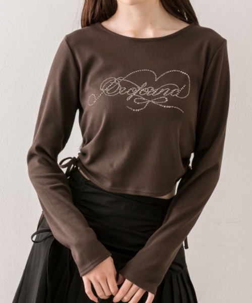 OLIVE des OLIVE(オリーブデオリーブ)の「きらきらドロストTシャツ(Tシャツ/カットソー・レディース・ブラウン/ピンク/ブラック/サックスブルー/オフホワイト・FREE)」の6枚目の写真