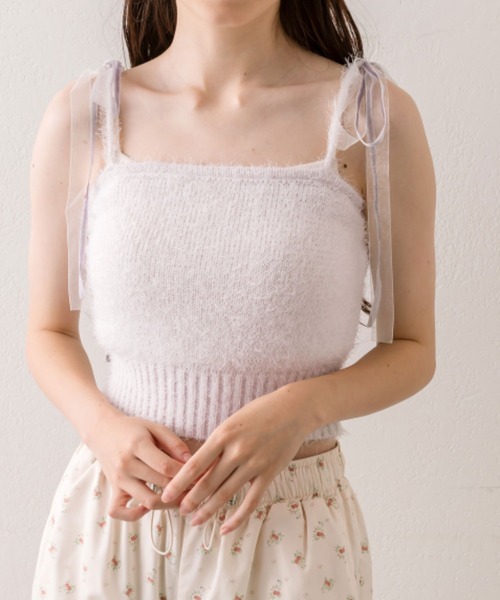 OLIVE des OLIVE（オリーブデオリーブ）の「肩リボンキャミソール（アンサンブル・レディース・アイボリー/サックスブルー/ブラウン/ラベンダー・FREE）」の4枚目の写真