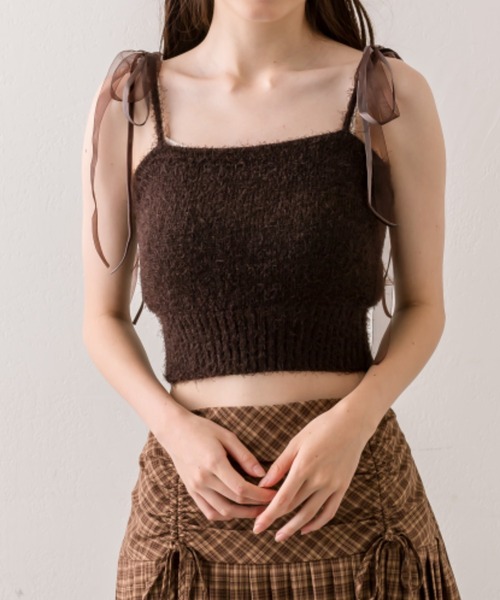 OLIVE des OLIVE（オリーブデオリーブ）の「肩リボンキャミソール（アンサンブル・レディース・アイボリー/サックスブルー/ブラウン/ラベンダー・FREE）」の2枚目の写真