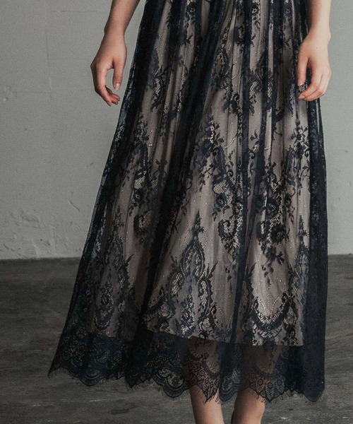 セール】総レースハイネックバルーンスリーブ フレア ロング 結婚式