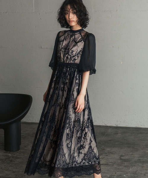 GIRL 総レースハイネックバルーンスリーブロング丈　結婚式　パーティードレス ガール GIRL 総レースハイネックバルーンスリーブロング丈 結婚