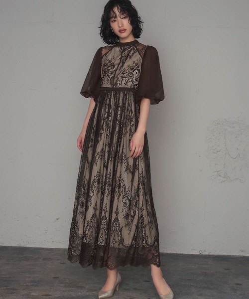 girl（ガール）の「[低身長/大きいサイズあり（～4L）]総レース バルーンスリーブ 結婚式 ワンピース パーティードレス オケージョンドレス お呼ばれ 二次会 成人式 同窓会 謝恩会（ドレス・レディース・ブラック/ブラウン/ダークアッシュ/チョコ/ピンクベージュ・S/M/L/2L/4L/XS.P/3L）」の17枚目の写真