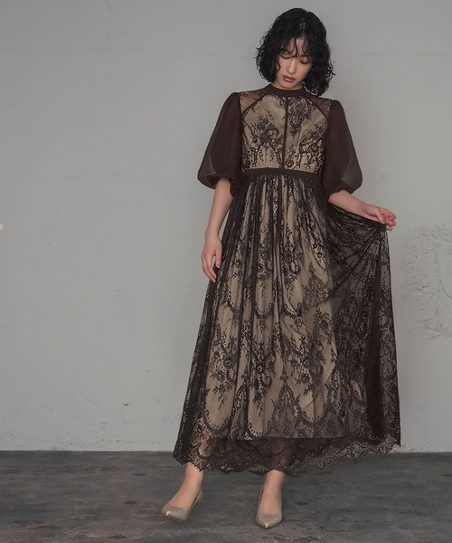 girl（ガール）の「[低身長/大きいサイズあり（～4L）]総レース バルーンスリーブ 結婚式 ワンピース パーティードレス オケージョンドレス お呼ばれ 二次会 成人式 同窓会 謝恩会（ドレス・レディース・ブラック/ブラウン/ダークアッシュ/チョコ/ピンクベージュ・S/M/L/2L/4L/XS.P/3L）」の18枚目の写真