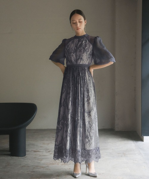 セット販売　オケージョン　ドレス バルーンスリーブ ロング GIRL DRESS FOR NOW ドレス 総レースハイネックバルーンスリーブ